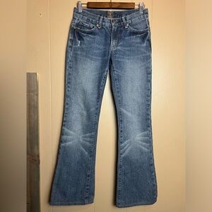 7 For All Mankind Blue Flare Jeans with Vintage Wash